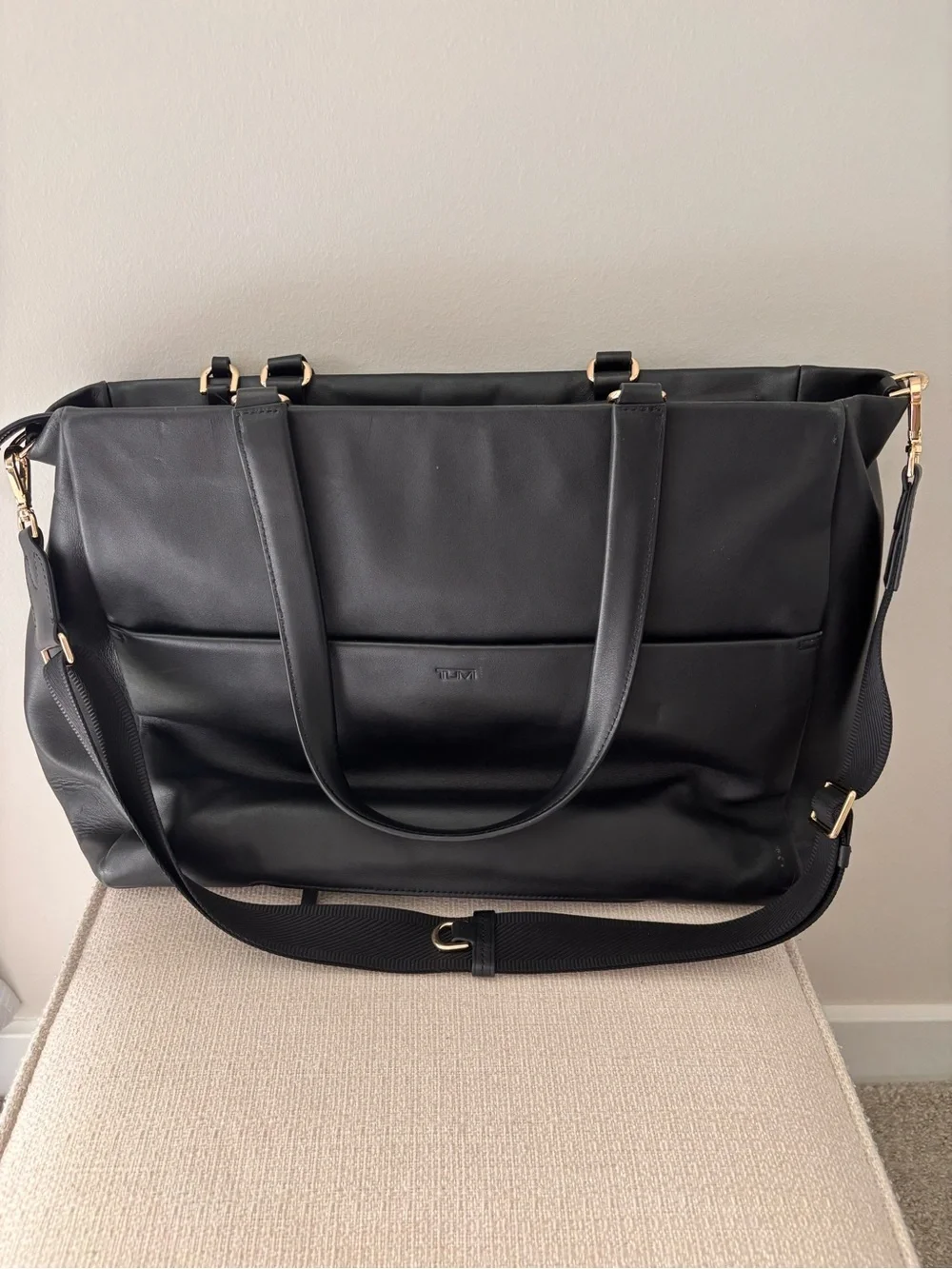 TUMI Voyageur Vail Black Leather Crossbody Bag with Gunmetal